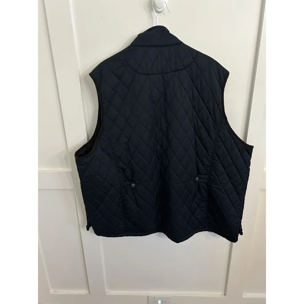 Men's Cremieux Navy Quilted Vest Faux Leather Fleece Lined Pockets Full Zip 3X